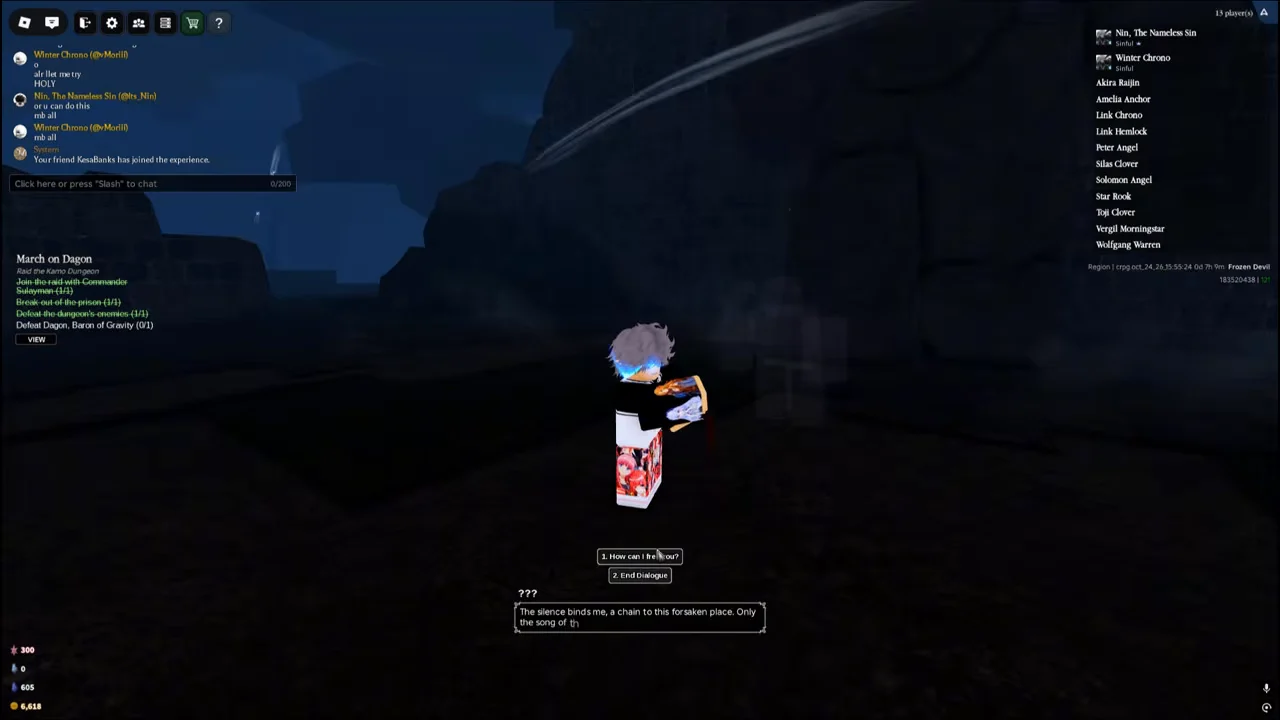 The unnamed ghost’s dialogue at the stone ruins in the Cursed Forest.