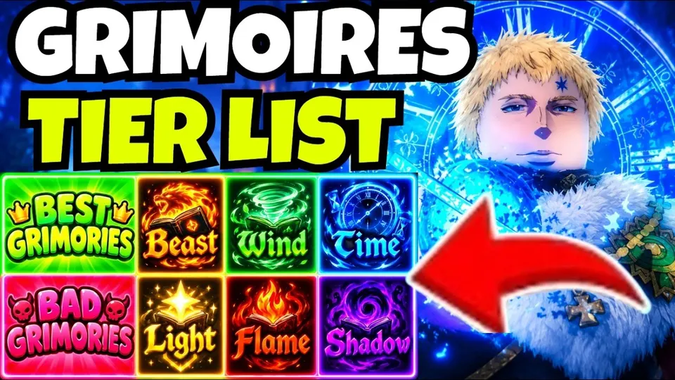 Clover RPG grimoire ranking recording cover with a blond character and magic names.