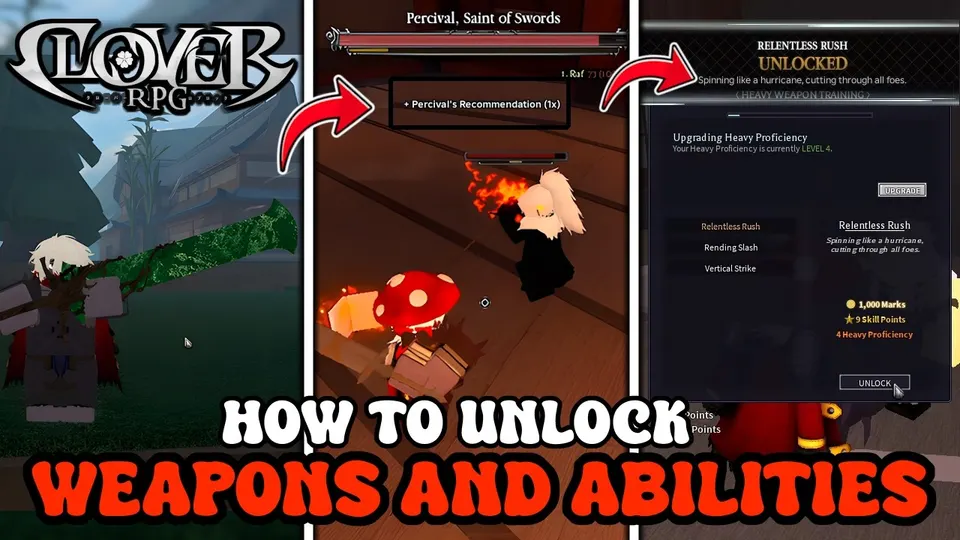 Clover RPG weapon guide cover combining a fighter, Percival and a heavy-weapon training panel.